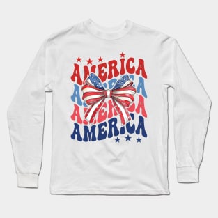 Coquette American Flag, Coquette 4th Of July, Independence Day, Fourth Of July, American Flag Long Sleeve T-Shirt